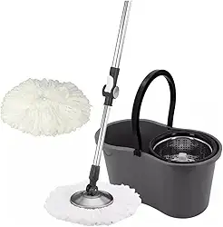 Mop com Balde Giratório 360º – Cesto em Inox, 9 Litros, com 2 Refis de Microfibra para Limpeza Lava e Seca - Premium