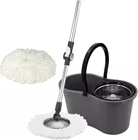 Mop com Balde Giratório 360º – Cesto Grande, 9 Litros, com 2 Refis de Microfibra para Limpeza Lava e Seca - Premium