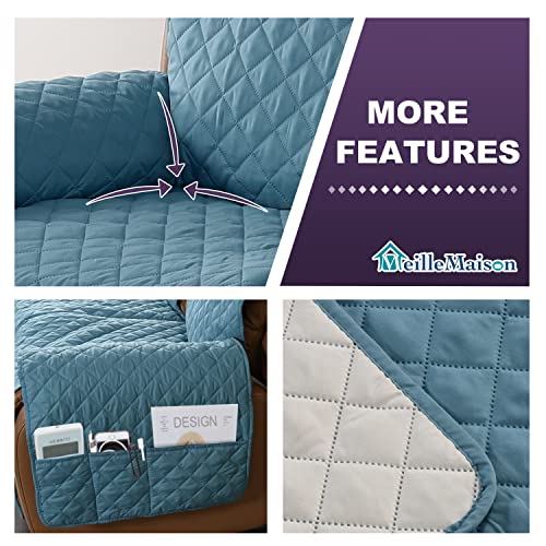 Meillemaison Recliner Sofa Slipcover Couch Covers For 2 Cushion Couch, Non Slip Reclining Loveseat Cover With Elastic Straps, Kids, Dogs, Pets (2 Seater, Blue/Beige) (Mmclkr02C11) #TOP4