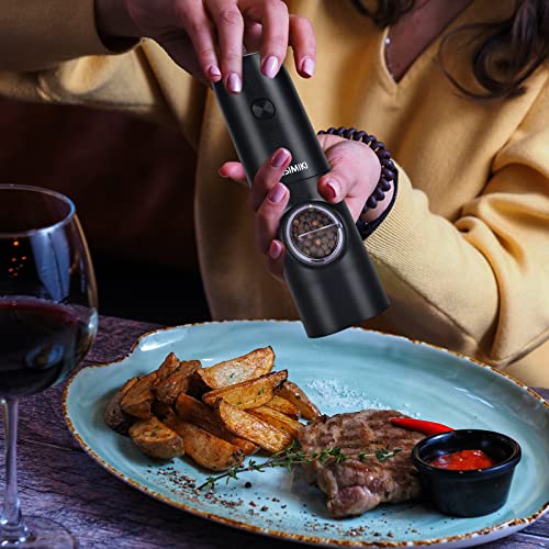 Caisimiki Electric Salt And Pepper Grinder Set 2 Pack Rechargeable Pepper Mill Automatic Pepper Shaker One-Handed Operation Adjustable Coarseness With Dual Charging Base Led Light #TOP7