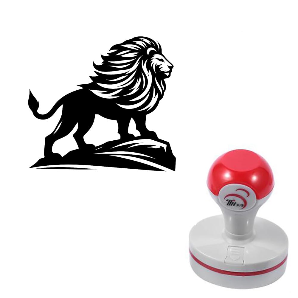 Photo 1 of Seasonstorm 1.6-inch Self-Inking Craft Stamp - Majestic Standing Lion on Cliff Rock for Scrapbooking, Journal & Card Making