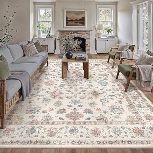 PureCozy Tappeto Salotto 300x400cm Camera da Letto Lavabile in Lavatrice Grandi Tappeti Sala Soggiorno Ufficio Moderno Floreale Carpet Pelo Corto Antiscivolo Rug,Multicolore