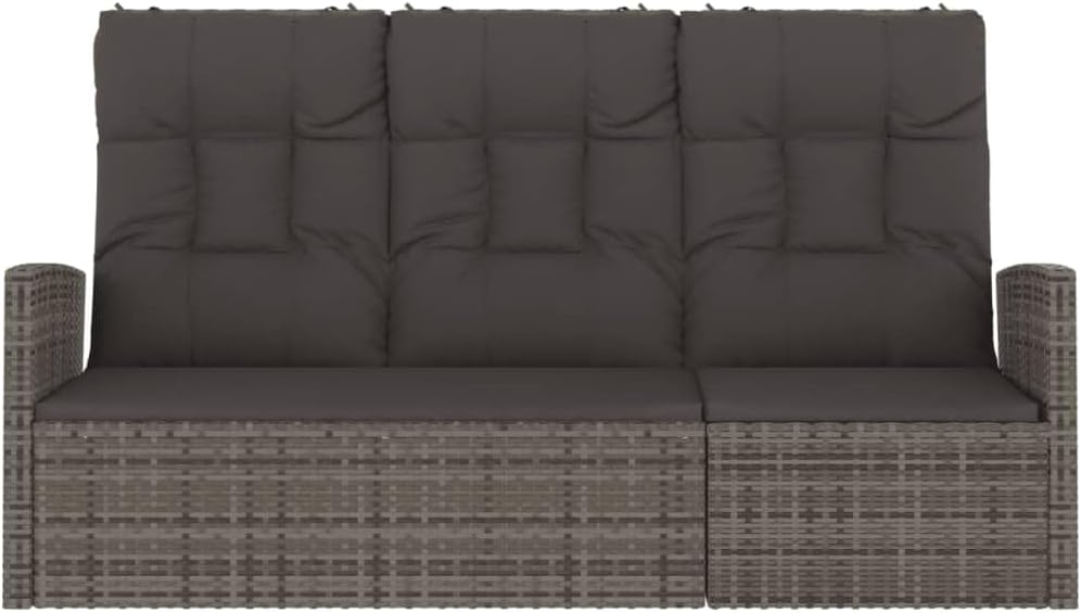 Patio Benches Reclining Patio Bench with Cushions Gray 68.1" Poly rattan,Reclining Patio Bench with Cushions: Weather Resistant, Adjustable Backrest for Outdoor Comfort Outdoor Furniture & Accessories