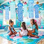 10" Blue Hanging Jellyfish Paper Lanterns - Under the Sea Party & Mermaid Birthday Decorations, Baby Shower, Nautical Events, Ocean Theme Classroom & Beach Room Decor (Set of 6) - Image 5
