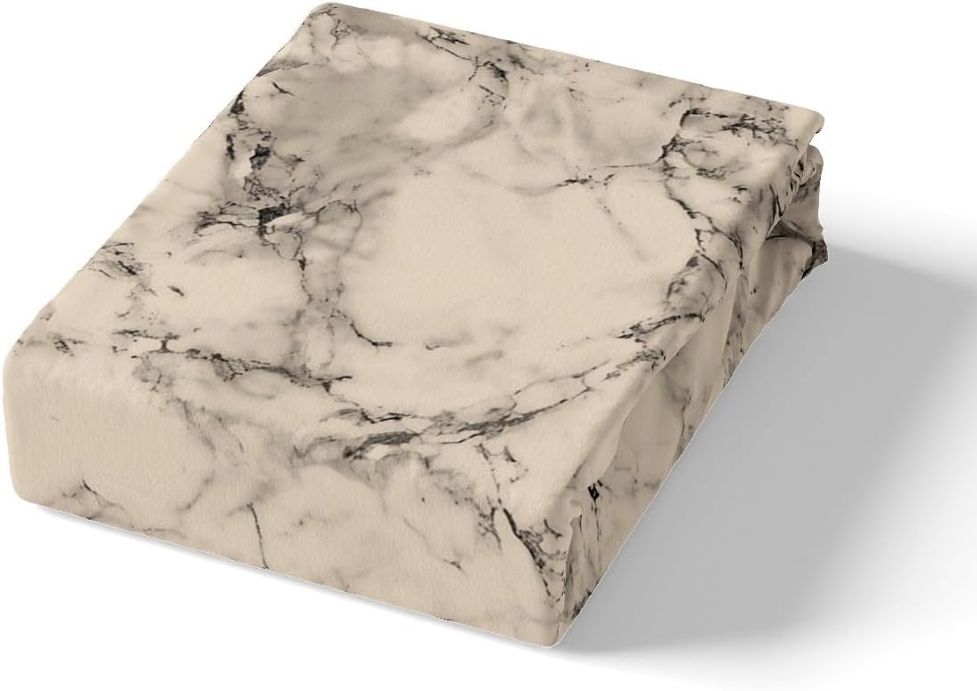 jejeloiu Beige Marble Fitted Sheet Modern Marble Aesthetic Bed Sheet Set Full Size Geometric Stone Pattern Bedding Set Abstract Marble Texture Printed Bed Cover Deep Pocket with 2 Pillow Case
