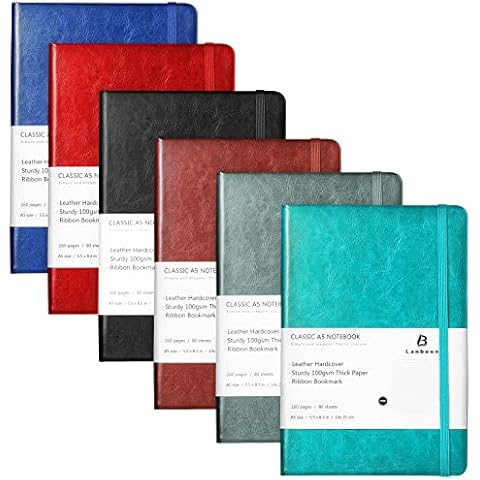 A5 Notebook Journal, 6 Pack Classic Hard Cover Journal Notebooks, Leather Notebook Lined Journal Bulk, Note Book for Office Home School Business, 8.3 x 5.5 inch, 100GSM Thick Paper, 160 Pages Cover