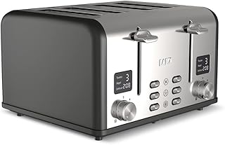 LAICA ISEO 4 slice digital toaster with Independent High Lift & Extra-Wide Slots, Defrost & Reheat Functions, 6 Browning Settings, Bagel Feature- Stainless Steel, Black