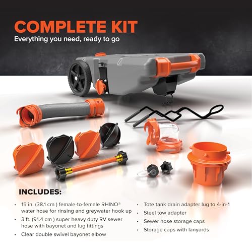 Camco 39004 Rhino 28-Gallon Portable Camper / Rv Tote Tank - Features Large Heavy-Duty No-Flat Wheels & Built-In Gate Valve - Removable Steel Tow Adapter, 3’ Rv Sewer Hose & More Rv Accessories thumb #6