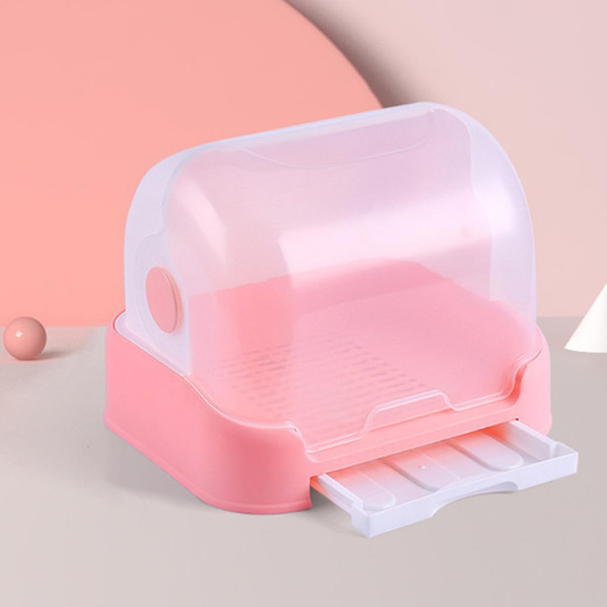 Caja de Secado con Tapa y Bandeja de Agua Rosa PP para Cocina