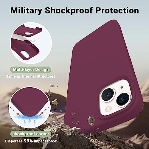 Image of DIZORO Compatible with iPhone 13 Case, Liquid Silicone Case, Full Body Protective Cover, Shockproof, Slim Phone Case, Anti-Scratch Soft Microfiber Lining, 6.1 inch - Wine Red