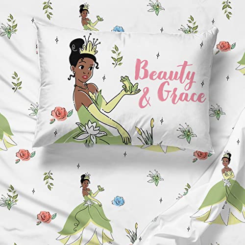 Image of Disney Princess Tiana Twin Comforter Set 5 Piece Kids Bedding, Pink | Bed in a Bag, Comforter Sheets Sham Pillowcase, Soft Microfiber, Machine Washable, Girls Gift