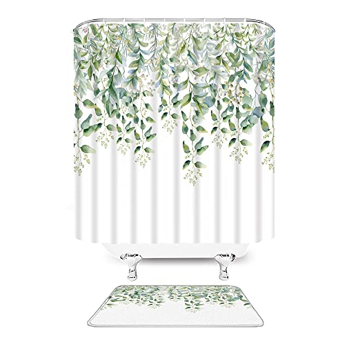 Gitcssym Eucalyptus Leaf Shower Curtain Watercolor Green Plants Floral Tropical Spring Vines Eucalyptus Modern Aesthetic Simple Art Polyester Fiber Bedroom Living Room Dormitory Decoration #TOP4