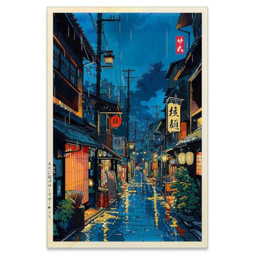 Japanese Canvas Wall Art Vintage Tokyo. Tea House Poster Modern Japan Ukiyo-e City Street Cafe Scene Print for Asian living Room Bathroom Bedroom Office Hallway Home Decor 16x24in Unframed