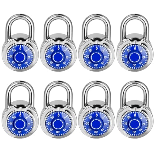 Image of Combination Lock, LQYN Standard Dial Combination Lock, Pack of 8; Blue Turnplate, 2 in. Wide, Fixed Three Digital Combination, for School, Gym & Locker, Toolbox, Gate