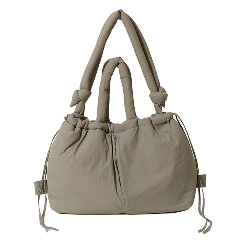 Women's Khaki Shoulder Bag For Adjustable Strap Crossbody Bag Nylon Solid Backpack Large Capacity Puffy Purse For Shopping Travel (Khaki)