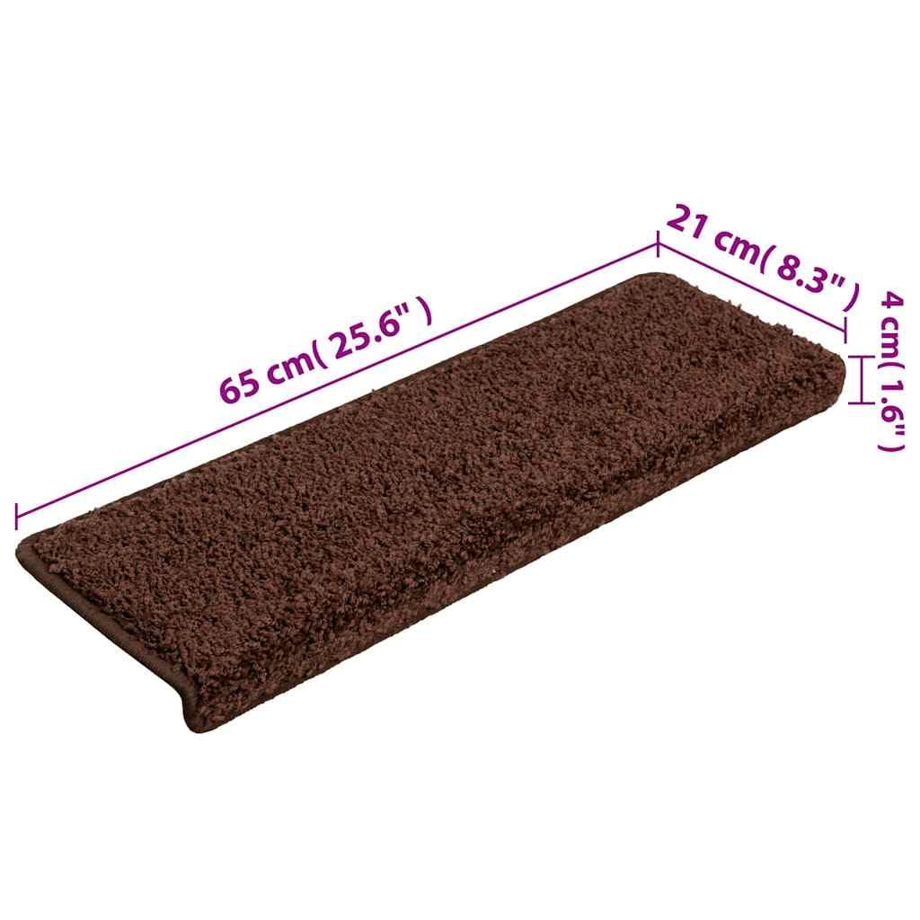 Tappetini per gradini 15 pezzi 65 x 21 x 4 cm marrone