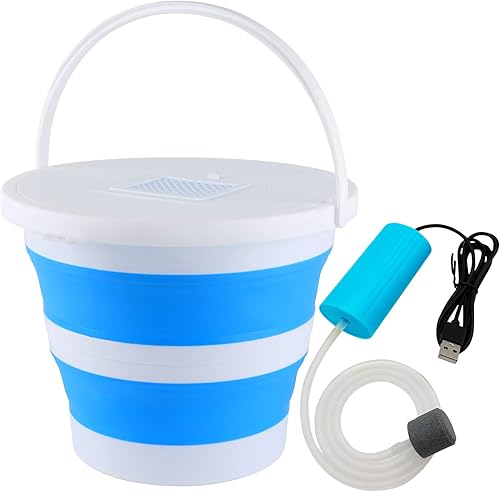 Cubo de cebo de pesca con aireador portátil de 4 galones, plegable, con tapa, contenedor de cebo vivo, cubo de pesca al aire libre (azul)