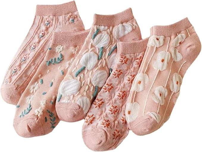 lazzy socks Women's Blushing Blooms Combed Cotton Ankle Socks (Pack of 5) | Premium Floral Design, Soft Pink Palette | Breathable, Textured Knit & Comfortable | Free Size-picture-55