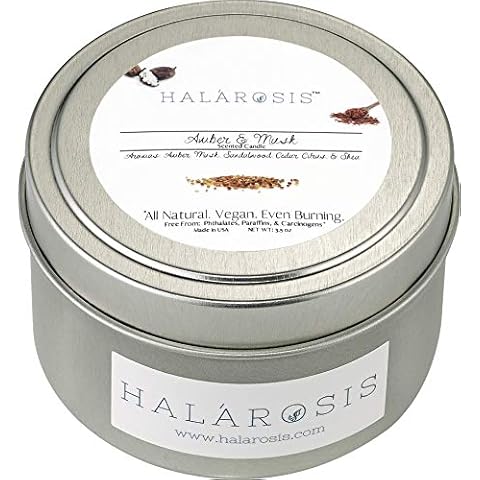 Halarosis Soy Candles - Cotton Wick Candles for Home Scented - Long Burning Candles - Burns Up to 25 Hours - Gift for Birthday & Special Events (Amber & Musk 3.5 oz) Cover