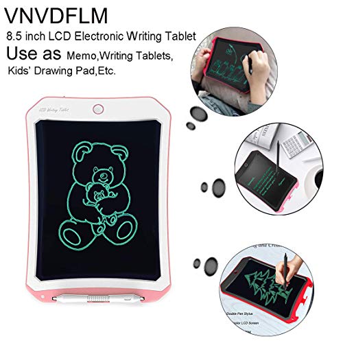 8.5 Inch Writing&Drawing Tablet Doodle Board Toys for Kids, VNVDFLM Birthday Gift for 4-5 Years Old Kids & Adults LCD Writing Tablet with Stylus Smart Paper for Drawing Writer (DS-Pink-White) - Thumbnail 2