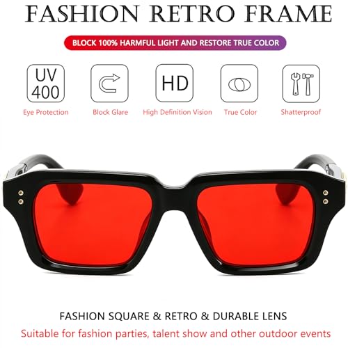 Image of AIEYEZO Rectangle Sunglasses for Men Women Fashion Square Frame Sun Glasses 90's Retro Designer Shades