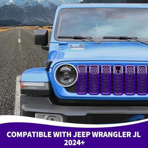 Image of RAZPOY JL Grill Inserts, 7PCS Front Mesh Grille Cover Guard Compatible with 2024 Jeep Wrangler JL 4XE & Gladiator JT, Purple (with Camera)
