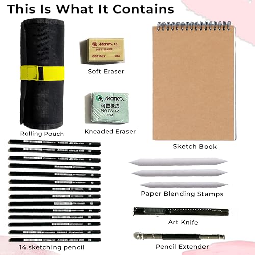 Image of DaKos Sketch Pencil Set - Drawing Pencil Set and Shading Pencil Set for Artists, with A5 Drawing Sketch Book, Perfect Sketching Kit of Charcoal Pencil and Shading Art (23 Pcs.)