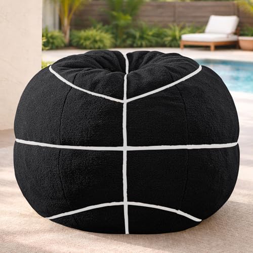 Sports Black Basketball Bean Bag Chair - Giant Bean Bag Chairs for Adults and Kids - Filled Plush Lounge Sofa Couch for Living Room Gaming Room Office College Dorm Essentials Decor - 44 Inch
