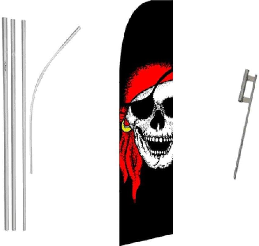 Red Bandana Jolly Roger Super Flag & Pole Kit