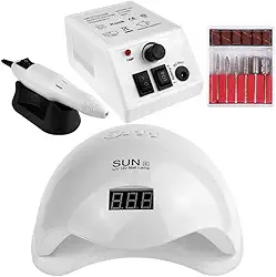 Kit Cabine Sun 5 48W com Lixadeira Motor Mercedes Profissional para Unhas de Gel, Porcelana e Fibra Bivolt (Branco)