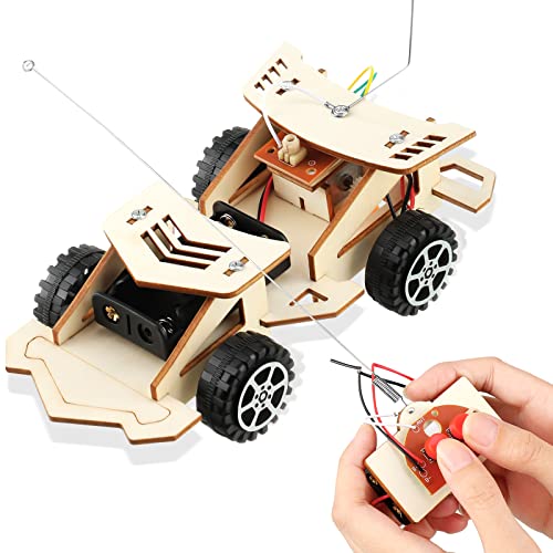 Wooden STEM Building Toys Electric Motor Wireless Remote Control Car DIY Car Model Kits Educational Science Kits for Teens Gifts Ages Over 10