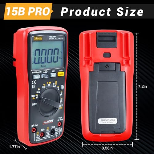 Image of ZIBOO 15B PRO True RMS Digital Multimeter,for Electrical Applications, Measures AC /DC Voltage and Current Measurements up to 1000V and 10A (Optional AC Pliers)