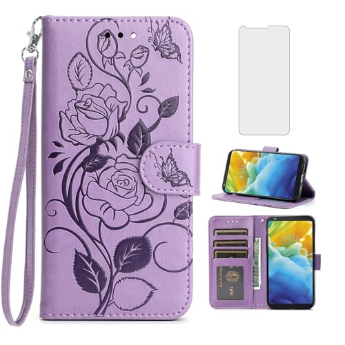 Asuwish Phone Case for LG Stylo 4 with Screen Protector Cover and Wrist Strap Card Holder Slot Stand Accessories Wallet Stylo4 Plus LGstylo4 Sylo4 Style 04 4+ Q Stylus Alpha Stlo4 Women Men Purple