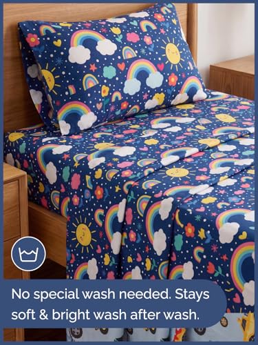 Image of Kids Twin Size Rainbow Sky Bed Sheets - 3 Piece Kids Rainbow Sky Sheet Set | Rainbow Sky Themed Bedding, Ultra-Soft, Cute & Cozy, Breathable & Machine Washable, Bed Set for Boys, Girls & Teens & Cooling