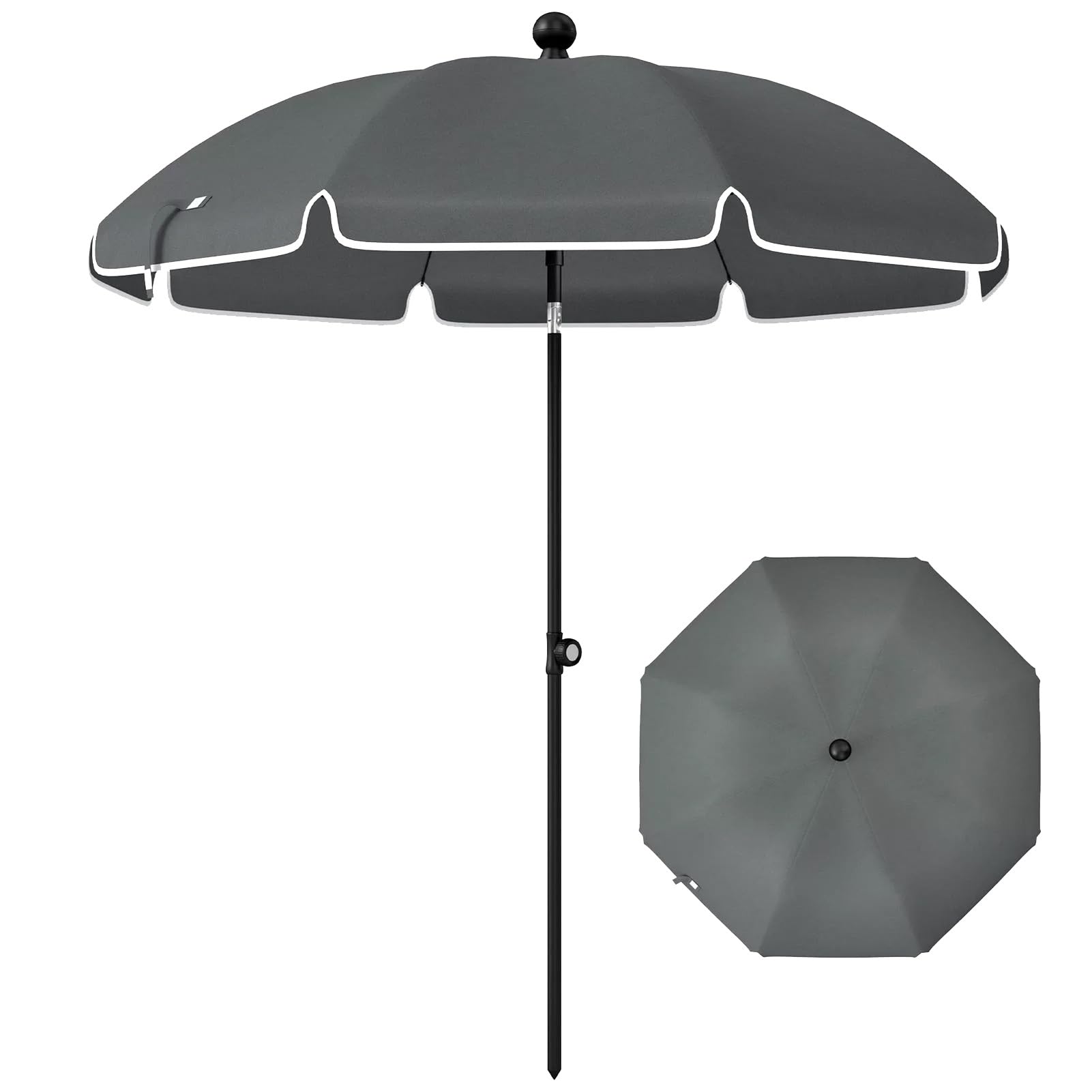 Okrągły Parasol Plażowy o 200 cm, UPF 30+ Parasol Ogrodowy z Regulowaną Wysokością i Pochyleniem o 30° w Torbą do Przenoszenia