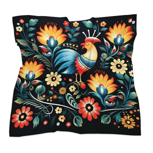 Square Head Scarf Silk Like Neck Scarf Polish Folk Art Pattern Satin Bandanas Sleeping Hair Scarfs Fashion Silk Feeling Scarfs Boho Headwear Kerchief 18"×18"3
