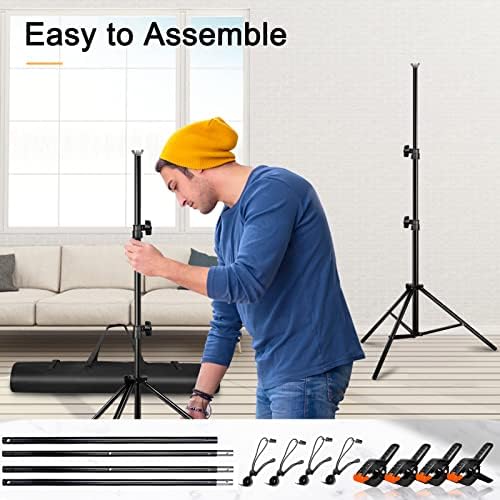 Heysliy Backdrop Stand, 2 x 3M(6.5 x 9.8FT) Photography Backdrop Stand, Adjustable Height and Width Background Stand Support for Streaming, Zoom, Youtube, Photography, Birthday Party