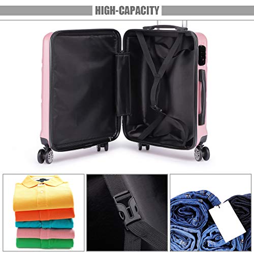 Kono 20'' Carry On Luggage Lightweight With Spinner Wheel Tsa Lock Hardside Luggage Airline Approved Carry On Suitcase Pink #TOP4