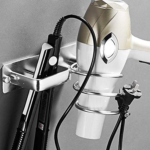 Yosoo Suporte de secador de cabelo em espiral de alumínio, prateleira montada na parede, suporte org