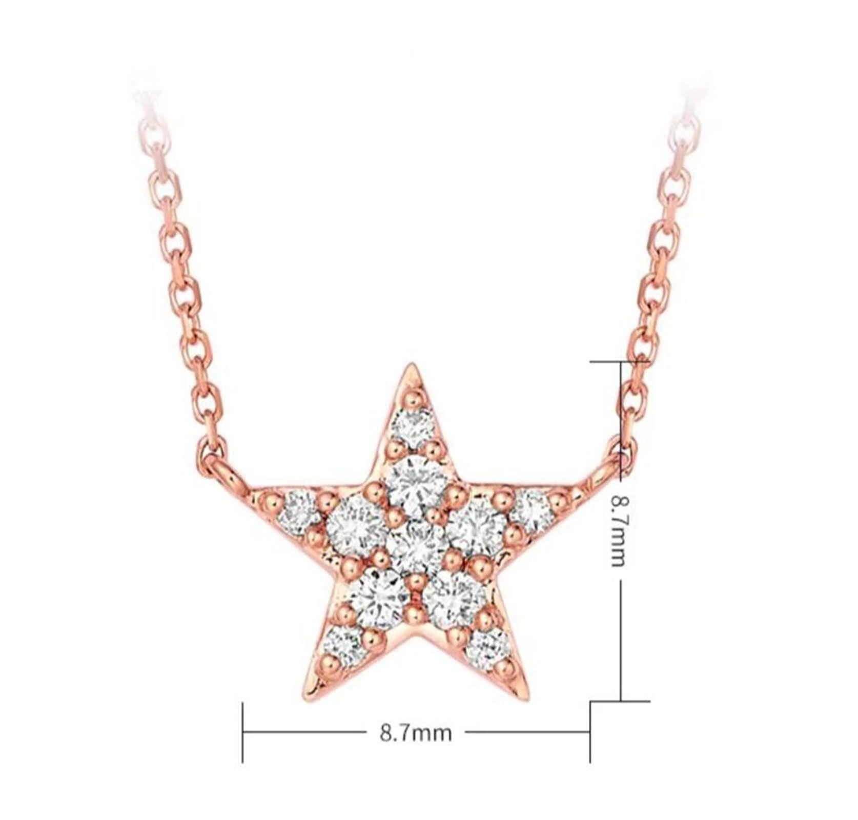 Collar largo con colgante de estrella con diamante de 0,12 quilates, oro rosa de 9/14/18 quilates, 45 cm