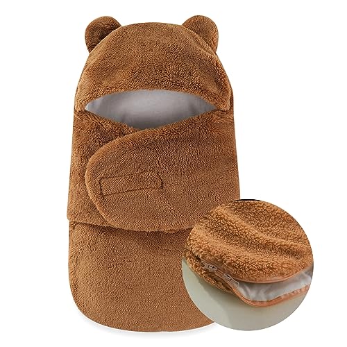 Image of AiWMGL Baby Winter Fleece Swaddle Blanket 0-3 Months Boys Girls Warm Adjustable Newborn Swaddling Wrap Soft Plush Sleeping Sacks