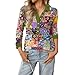 Women's 2026 Casual Plus Size T Shirts V Neck Button Down Long Sleeve Blouse Pullover Printed Loose Shirt Tops