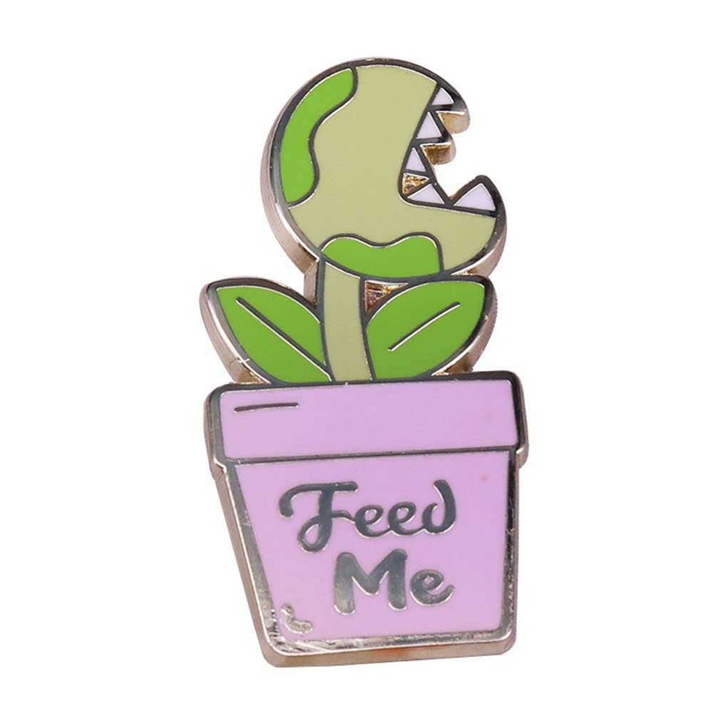 QUREZAFeed Me Venus Flytrap Enamel Pin Cartoon Fun Potted Plant Badge Lapel Badges ackets Jeans Accessories Jewelry Gift For Friend Men Women kids, Metal, no gemstone