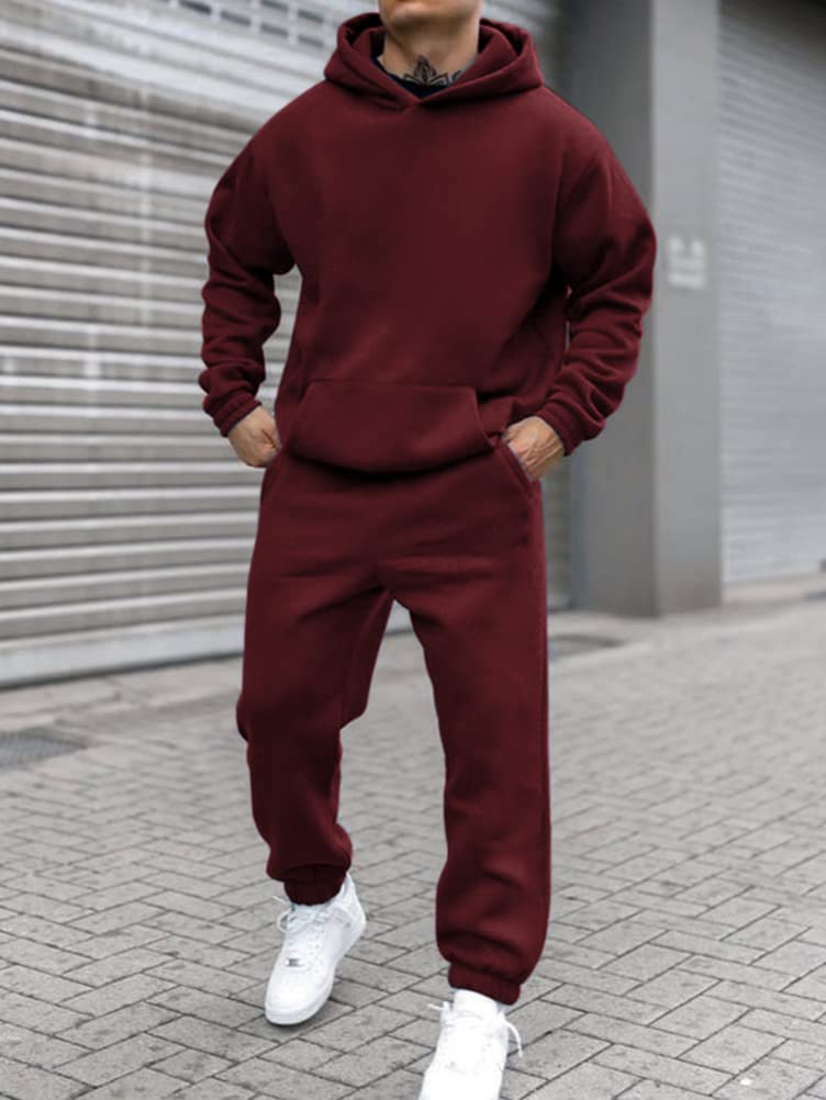 shownicer Survêtement Homme Ensemble Jogging Sweats À Capuche Et Sport Pantalons Automne Hiver Couleur Unie Gym Jogging Sportswear Tenue De Couple