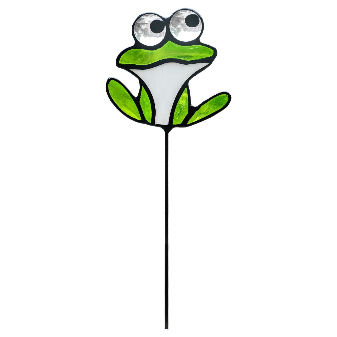 EPOGIFTS Frog Decor Stained Glass Suncatcher for Desk Window Sill,Stained Glass Insert in Pots Plant Stake Frog Bathroom Decor,Frog Decorations for Outdoors,Balconies,or Indoor Plant Pots