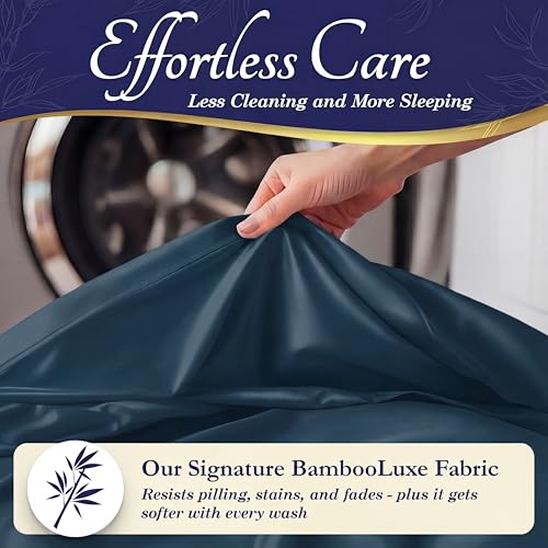Image of DECOLURE 100% Viscose Derived from Bamboo Sheets Twin Size - Luxury 3 Pc Naturally Cooling Sheets, Ultra Soft Bed Set - Deep 17 inch Pockets, Durable Double Stitching, Oeko Tex Standard (Navy Blue)