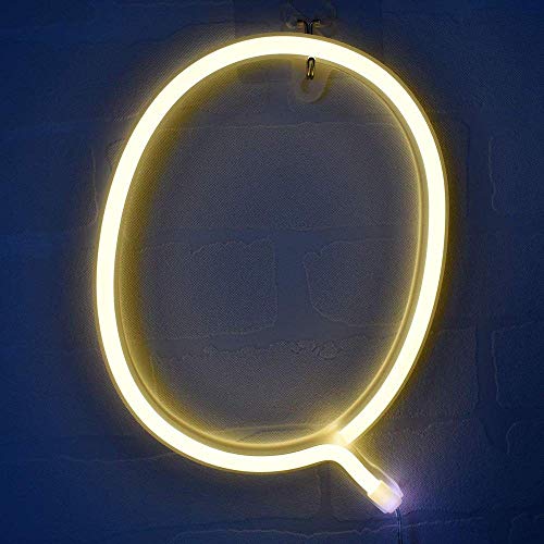 Image of ENUOLI LED Warm White Letters Neon Lights Alphabet Marquee Letters Night Lights Party Lamp Battery /USB Powered Best for Wall Bedroom Wedding Birthday Party Christmas Decorations(Q)