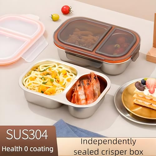Image of Motka Premium 800 ml 2-Compartment Bento Lunch Box | Stainless Steel Slim Compact Tiffin | Leak-Proof Food Container| BPA & Odour-Free| Ideal for Office, Travel & School (Natural-Black Lid)
