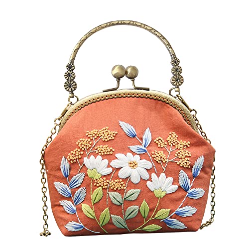 Image of Gogobear Embroidery Coin Purse Kits Adults Handmade DIY Wallet | with All Supplies, For Adult Beginners, Flower Pattern, Friend Gifts, Retro Vintage Style