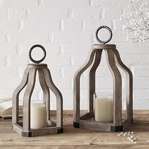 Barnyard Designs Wood Lantern Decor Rustic Decor Candle Lantern Outdoor Lanterns Farmhouse Candle Holder Decorative Wedding Farmhouse Table Decor Brownish Grey 2 Small Large